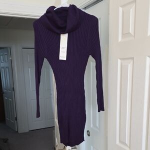 Women's Purple Turtleneck Sweater Dress